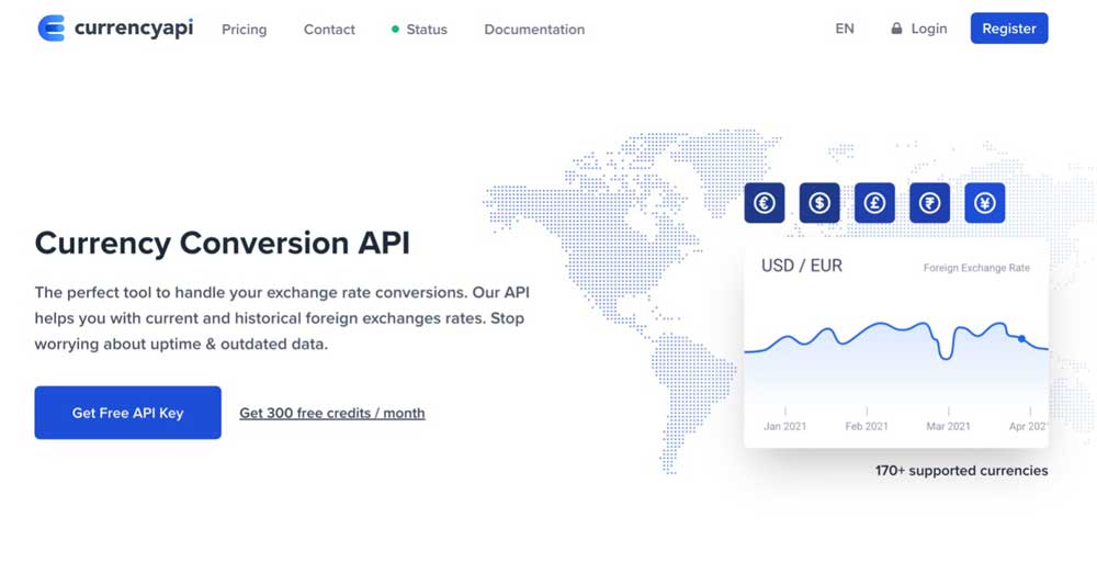 A screenshot from the currencyapi.com website