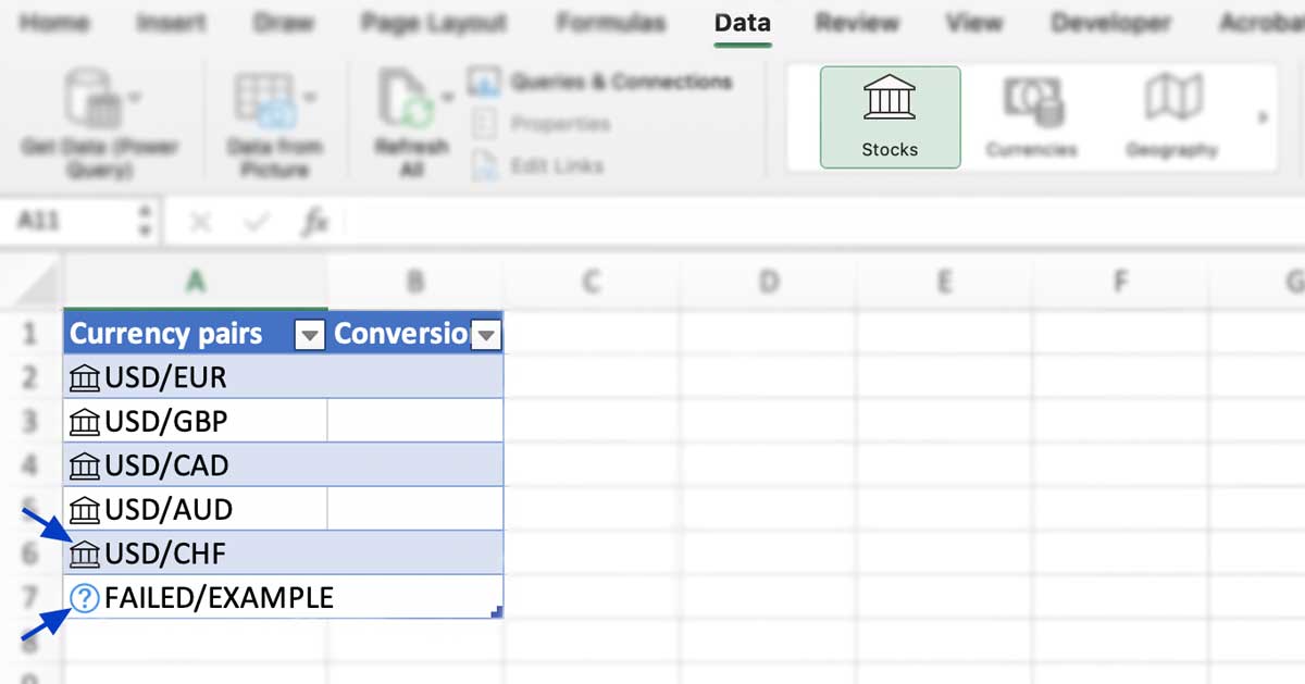 Using the Stocks feature in Excel